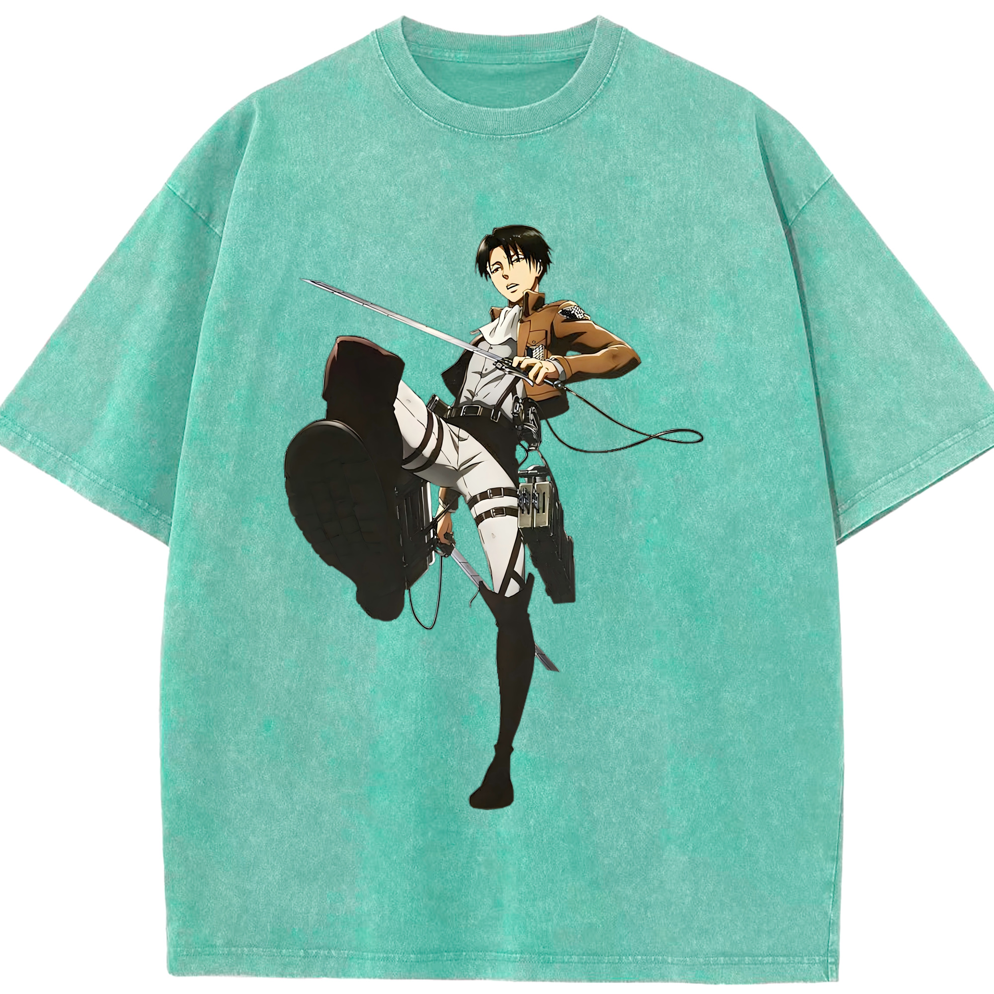 （画像用） 進撃の巨人 リヴァイ·アッカーマン Attack on Titan Levi Ackerman 綿100% ヴィンテージ風 半袖Tシャツ（フロントプリント）